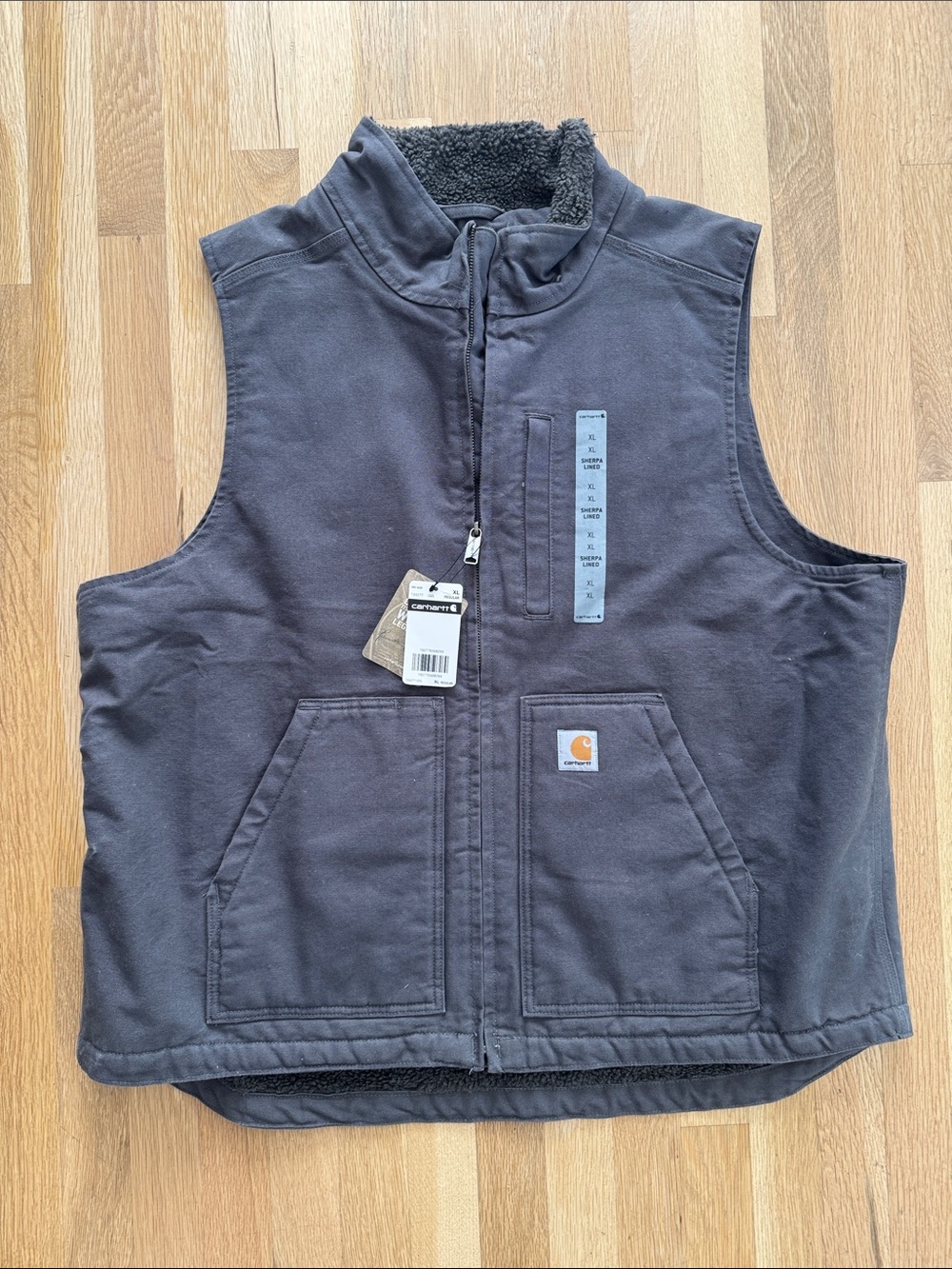 NEW with tags Carhartt Men's Washed Duck Sherpa-Lined Mock-Neck Vest Gray